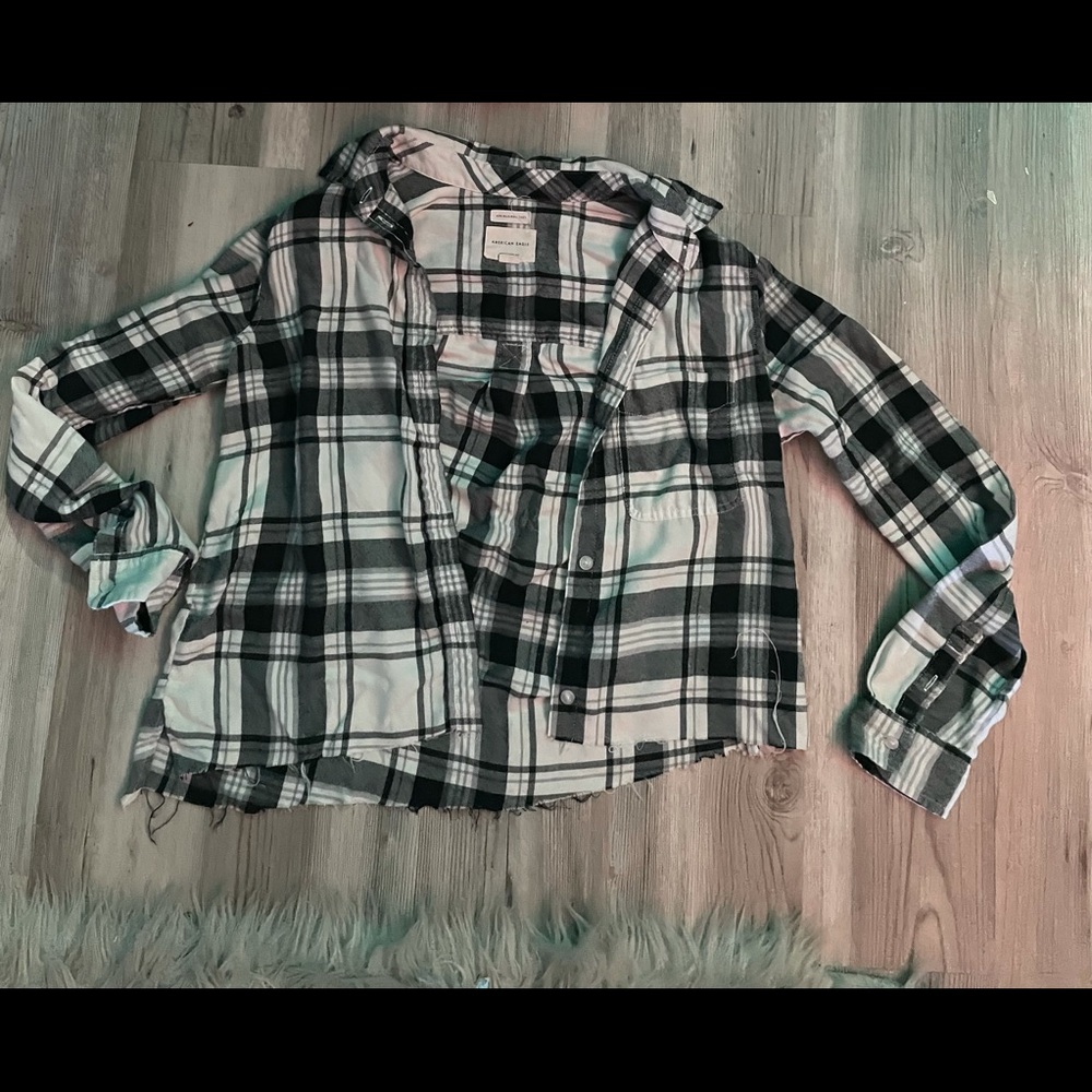 Frayed Cropped Flannel Shirt